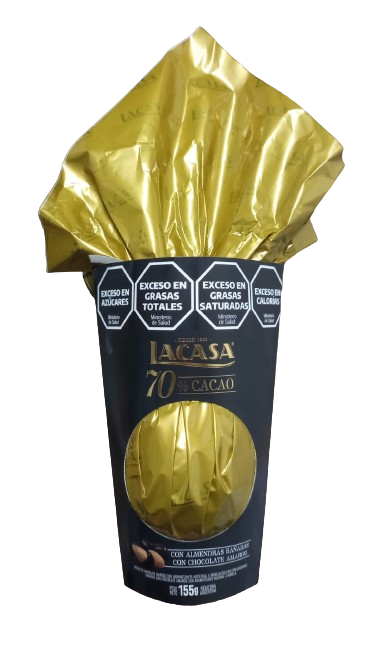HUEVO PASCUA LACASA 70% CACAO C/ALMENDRAS BAÑADAS 155g