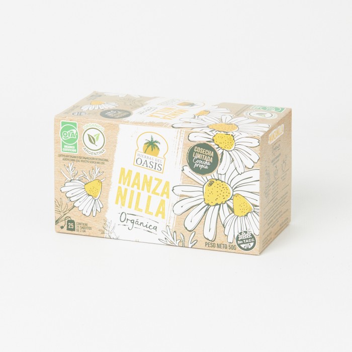 TÉ MANZANILLA ORGÁNICA HIERBAS DEL OASIS X 25 SAQUITOS 
