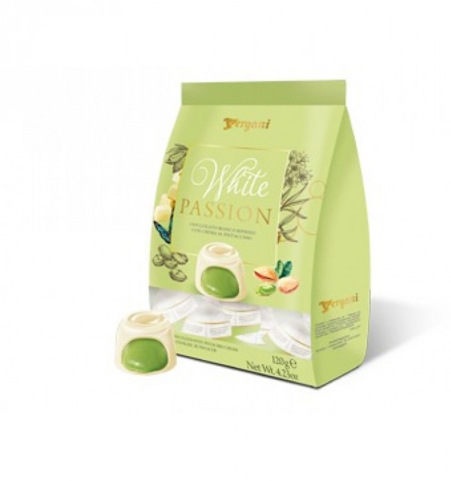 BOMBONES VERGANI WHITE PASSION CHOCOLATE BLANCO Y PISTACHO 120GR.