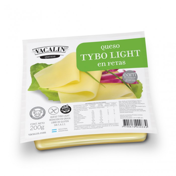 QUESO TYBO LIGHT VACALIN EN FETAS SIN TACC X 200 GR