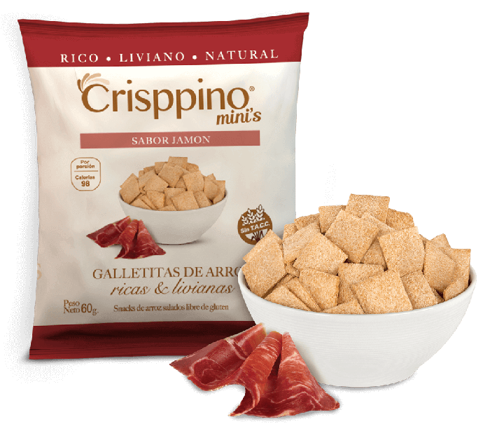 GALLETAS DE ARROZ CRISPINO SABOR JAMÓN X 50 GR